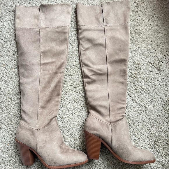 Qupid Taupe Over the Knee Boots - Picture 2 of 6